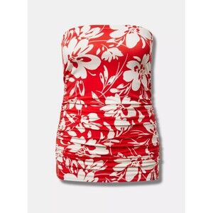 NWT Torrid Foxy Red & White Floral Ruched Tube Top Size 3 or 22/24 Plus